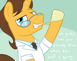Size: 1280x1016 | Tagged: safe, artist:acstlu, derpibooru import, doctor horse, doctor stable, gloves, hoof glove, hoofing, hooves, imminent hoofing, imminent prostate exam, rubber gloves, solo, this will end in pain, this will end in tears