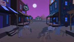 Size: 1257x707 | Tagged: safe, artist:emkaymlp, derpibooru import, ghost, appleloosa, fanfiction idea, ghost town, hat, night