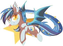 Size: 1999x1475 | Tagged: safe, artist:pepooni, derpibooru import, oc, oc only, oc:star struck, bat pony, pony, :p, flying, silly, solo, tongue out