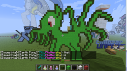 Size: 860x480 | Tagged: safe, artist:raven-kipper, derpibooru import, cthulhu, game screencap, minecraft, minecraft pixel art, ponified