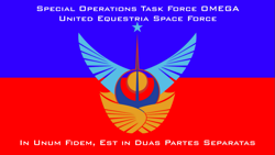 Size: 1191x670 | Tagged: safe, artist:pilotsolaris, derpibooru import, flag, latin, logo, special operations task force omega, united equestria space force