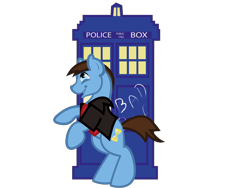 Size: 2304x1728 | Tagged: safe, artist:pinksaphires, derpibooru import, doctor whooves, bad wolf, doctor who, jumper, leather, ninth doctor, peacoat, sketch, solo, tardis
