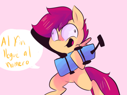 Size: 1280x960 | Tagged: safe, artist:spanish-scoot, derpibooru import, scootaloo, preguntascootaloo, solo, spanish