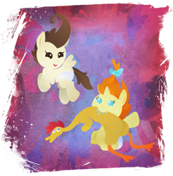 Size: 901x916 | Tagged: safe, artist:rariedash, derpibooru import, pound cake, pumpkin cake, pegasus, pony, unicorn, baby, baby pony, blank flank, colt, drool, female, filly, flying, foal, hooves, horn, lineless, male, mouth hold, open mouth, rubber chicken, sitting, solo, spread wings, wings