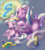 Size: 721x800 | Tagged: safe, artist:kiss-the-thunder, derpibooru import, milky way (g1), pegasus, pony, unicorn, g1, baby milky way, bow, comb, duo, female, filly, foal, magic, mare, mother and child, mother and daughter, parent and child, ribbon, tail bow, twice as fancy ponies