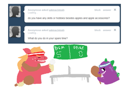 Size: 713x508 | Tagged: safe, derpibooru import, big macintosh, spike, dragon, earth pony, pony, ask, ask big macintosh, askmacintosh, male, ping pong, stallion, table tennis, tumblr