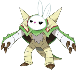 Size: 380x380 | Tagged: safe, derpibooru import, edit, angel bunny, rabbit, chesnaught, pokémon, pokémon x and y, wat