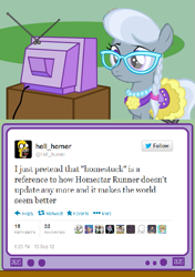 Size: 423x600 | Tagged: safe, derpibooru import, silver spoon, awkward, exploitable meme, homestar runner, homestuck, meme, obligatory pony, sad, the simpsons, tv meme, twitter