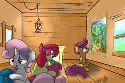 Size: 3000x2000 | Tagged: safe, artist:lightningnickel, artist:tivy, derpibooru import, apple bloom, scootaloo, sweetie belle, ask, cutie mark crusaders, professor lyra, tumblr