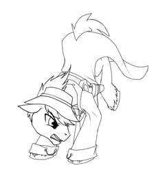 Size: 450x496 | Tagged: artist needed, safe, derpibooru import, oc, oc only, oc:prodigious peddler, fallout equestria, monochrome, solo, tales of a junk town pony peddler