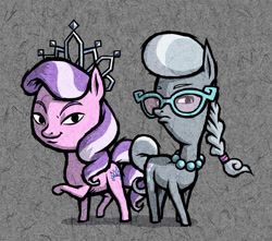 Size: 800x708 | Tagged: safe, artist:dalapony, diamond tiara, silver spoon, earth pony, pony, accessory, duo, duo female, female, filly, glasses, pearl necklace, style emulation, the legend of zelda, the legend of zelda: the wind waker, tiara
