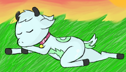 Size: 465x266 | Tagged: safe, artist:trickster-maplehoof, derpibooru import, oc, oc only, goat, non-pony oc, sleeping, solo