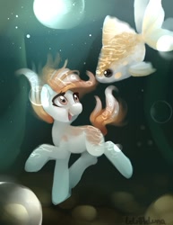 Size: 786x1017 | Tagged: safe, artist:lelittleluna, derpibooru import, oc, oc only, oc:pebbles, fish, filly, solo, underwater