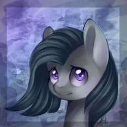 Size: 708x708 | Tagged: safe, artist:ghst-qn, derpibooru import, marble pie, earth pony, pony, abstract background, bust, colored pupils, portrait, solo