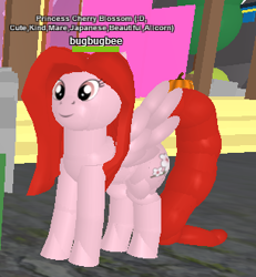 Size: 305x330 | Tagged: safe, derpibooru import, screencap, oc, oc only, oc:princess cherry blossom, alicorn, pony, /mlp/, 3d, 4chan, bugbugbee, cute kind mare japanese beautiful alicorn, female, game, japanese, mare, missing horn, princess, princess cherry blossom, render, roblox, why