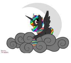 Size: 945x846 | Tagged: safe, artist:kawaiiyaoichan, derpibooru import, edit, oc, oc only, alicorn, pony, /mlp/, 4chan, alicorn oc, cloud, crescent moon, darknite, moon, solo, why