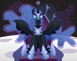 Size: 13500x10800 | Tagged: safe, artist:xniclord789x, derpibooru import, nightmare moon, absurd resolution, belly, belly button, looking at you, moon, pregnant, simple background, solo, throne, transparent background