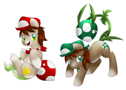 Size: 1585x1131 | Tagged: safe, artist:pegasisters82, derpibooru import, oc, oc only, oc:8-bit, oc:pixel, monster pony, original species, piranha plant pony, augmented tail, luigi, mario, mario & luigi, super mario bros.