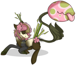 Size: 976x819 | Tagged: safe, artist:shadow-of-nightmares, derpibooru import, oc, oc only, monster pony, original species, piranha plant pony, augmented tail, bamboo, flower, solo