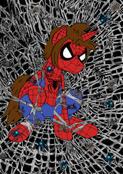 Size: 2481x3501 | Tagged: safe, artist:edcom02, artist:jmkplover, pony, spider, unicorn, crossover, peter parker, ponified, spider web, spider-man, spiders and magic ii: eleven months, spiders and magic iii: days of friendship past, spiders and magic iv: the fall of spider-mane, spiders and magic: capcom invasion, spiders and magic: rise of spider-mane