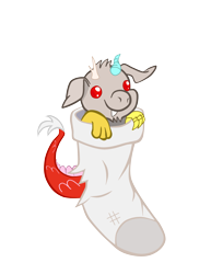 Size: 2975x3850 | Tagged: safe, artist:thejr0d, derpibooru import, discord, baby, baby discord, chibi, simple background, sock, solo, transparent background, vector, younger