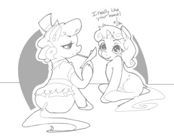 Size: 687x542 | Tagged: safe, artist:thatguy, derpibooru import, sapphire shores, sweetie belle, monochrome