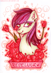 Size: 637x915 | Tagged: safe, artist:madblackie, derpibooru import, roseluck, solo, traditional art