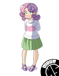 Size: 981x1270 | Tagged: safe, artist:megasweet, sweetie belle, human, clothes, explicit source, humanized, skirt, solo