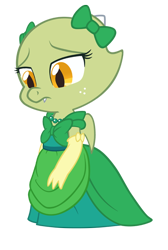 Size: 400x597 | Tagged: safe, artist:queencold, derpibooru import, oc, oc only, oc:jade, dragon, baby dragon, clothes, dragoness, dress, gala dress, simple background, solo, transparent background