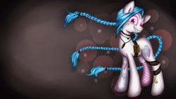 Size: 1192x670 | Tagged: safe, derpibooru import, earth pony, pony, braid, braided tail, bullet, jinx (league of legends), league of legends, ponified, rapeface, solo, tattoo