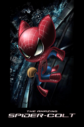 Size: 2848x4272 | Tagged: safe, artist:voltictail, derpibooru import, featherweight, marvel, parody, poster, solo, spider-man, spidercolt, the amazing spider-man