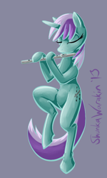 Size: 540x902 | Tagged: safe, artist:shunka warakin, derpibooru import, liza doolots, petunia, tootsie flute, background pony, flute, musical instrument, solo