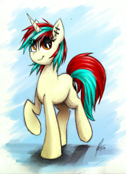 Size: 600x822 | Tagged: safe, artist:moonlightfl, derpibooru import, oc, oc only, pony, unicorn, colored, razor scratch, sketch, solo