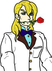 Size: 528x717 | Tagged: safe, artist:lycanianspike, derpibooru import, prince blueblood, human, barrelchest blueblood, flower, flower in mouth, humanized, light skin, mouth hold, rose, solo