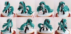 Size: 3072x1488 | Tagged: safe, artist:viistar, derpibooru import, figurine, hatsune miku, headphones, headset, microphone, ponified, sculpture, solo, vocaloid