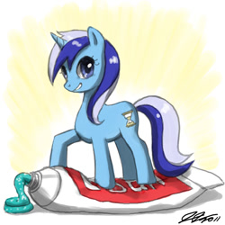 Size: 900x900 | Tagged: safe, artist:johnjoseco, minuette, pony, unicorn, female, looking at you, mare, solo, toothpaste