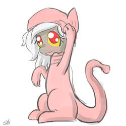 Size: 900x900 | Tagged: safe, artist:speccysy, derpibooru import, discord, eris, adoreris, blushing, clothes, costume, cute, mew, pokémon, rule 63, rule63betes, solo, younger