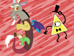 Size: 1024x768 | Tagged: safe, artist:turbobrycerox, derpibooru import, discord, bill cipher, crossover, gravity falls