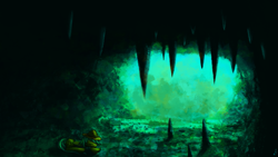 Size: 2479x1394 | Tagged: safe, artist:244705, derpibooru import, daring do, cave, dark, glow, scenery, solo