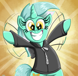 Size: 980x956 | Tagged: safe, artist:daniel-sg, derpibooru import, lyra heartstrings, fanfic:background pony, clothes, hoodie, irrational exuberance, solo