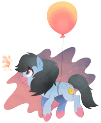 Size: 860x1048 | Tagged: safe, artist:son-of-an-assbutt, derpibooru import, oc, oc only, butterfly, earth pony, pony, balloon, female, mare, solo