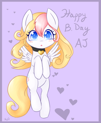 Size: 1280x1559 | Tagged: safe, derpibooru import, oc, oc only, oc:inkie heart, pegasus, pony, collar, cute, female, happy birthday, heart, mare, pretty, solo