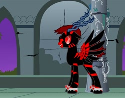 Size: 830x650 | Tagged: safe, derpibooru import, discord, oc, oc only, alicorn, pony creator, 9000 hours in pony creator, alicorn oc, donut steel, edgy, familiar, pillar, red and black oc, solo, speculation