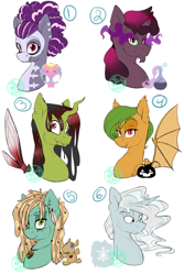 Size: 3000x4500 | Tagged: safe, artist:farewelldecency, oc, oc only, bat pony, hybrid, pony, crack shipping, interspecies offspring, magical lesbian spawn, offspring, parent:applejack, parent:berry punch, parent:big macintosh, parent:double diamond, parent:fluttershy, parent:king sombra, parent:pinkie pie, parent:princess luna, parent:queen chrysalis, parent:tree hugger, parent:trixie, parent:zecora, parents:chrysajack, parents:fluttermac, parents:zecorapie, shipping