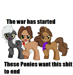 Size: 601x622 | Tagged: safe, derpibooru import, oc, oc only, earth pony, pegasus, pony, unicorn, pony creator, angry, blank flank, clothes, deviantart, deviantart bitch, drama, looking at you, scarf, text, time lord, upset, vulgar