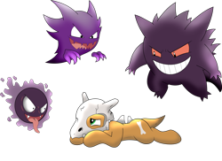 Size: 1024x745 | Tagged: safe, artist:dubstepbrony4life, artist:qcryzzy, derpibooru import, cubone, gastly, gengar, haunter, pokémon, ponified