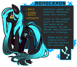 Size: 585x510 | Tagged: safe, artist:zhampy, derpibooru import, oc, oc only, oc:monoceros, pegasus, pony, solo, text