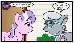 Size: 381x223 | Tagged: safe, artist:digoraccoon, derpibooru import, diamond tiara, silver spoon, insult, out of context