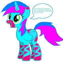 Size: 900x885 | Tagged: safe, artist:lightningchaser2000, derpibooru import, oc, oc only, alicorn, alicorn oc, donut steel, solo, speech bubble, text