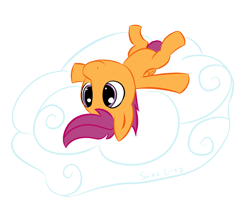 Size: 1500x1226 | Tagged: safe, artist:saine grey, derpibooru import, scootaloo, pegasus, pony, cloud, female, filly, lying down, on back, solo